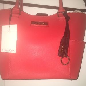 NWT Red leather Calvin Klein tote